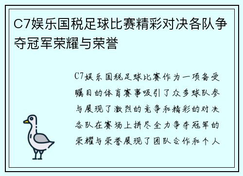 C7娱乐国税足球比赛精彩对决各队争夺冠军荣耀与荣誉
